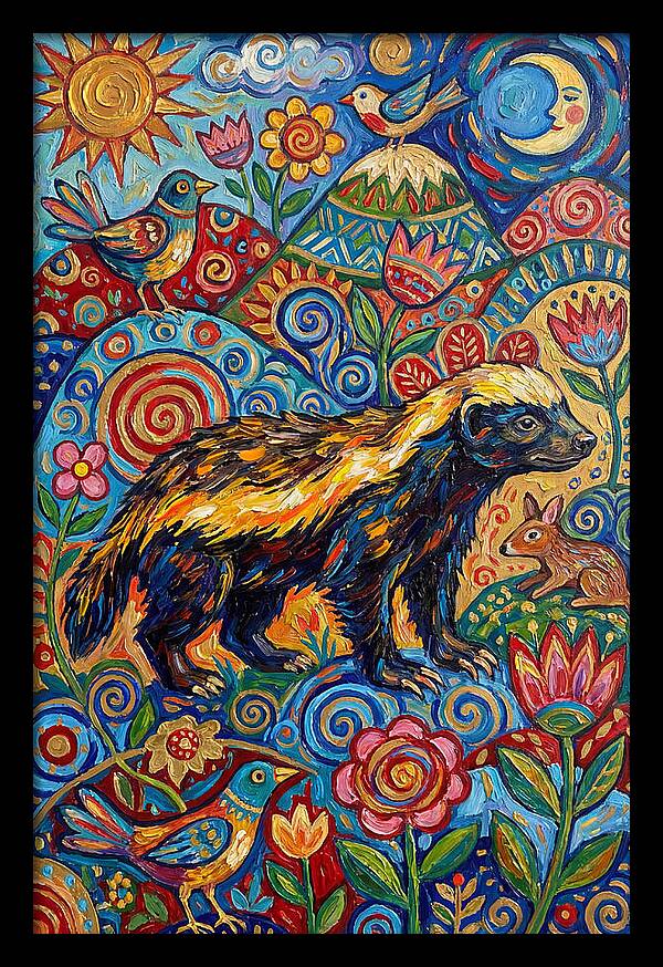 Honey Badger In A Vibrant Landscape