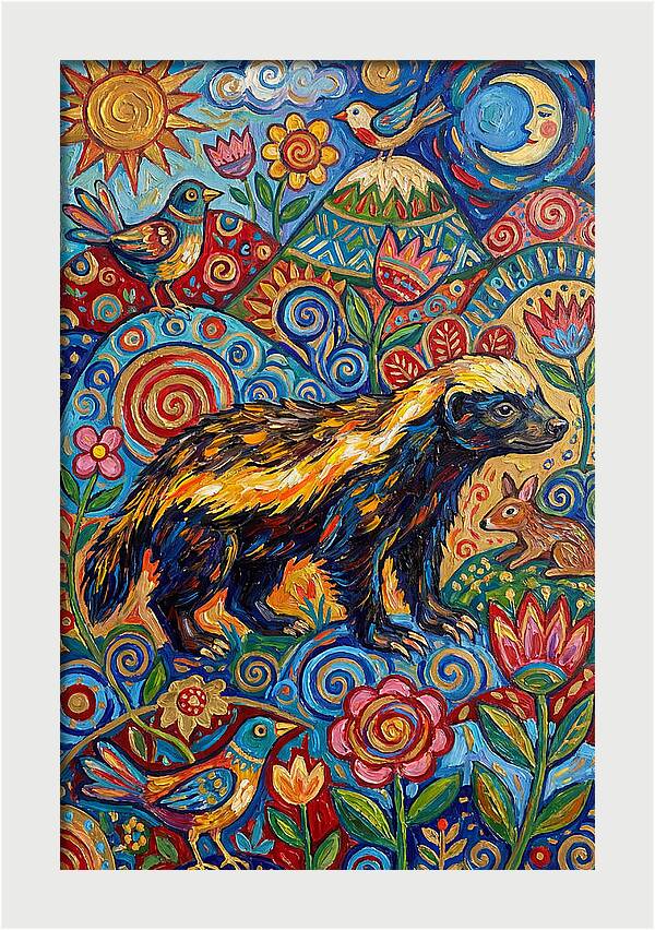 Honey Badger In A Vibrant Landscape