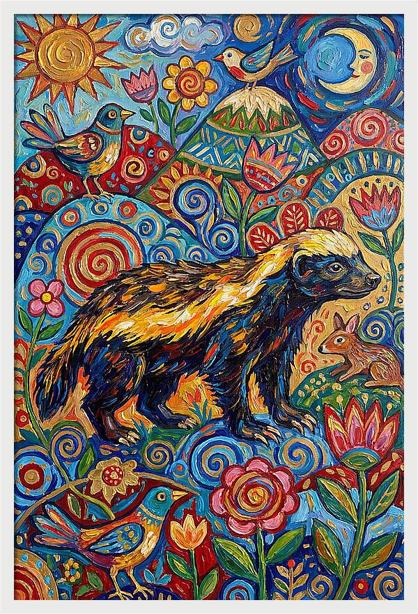 Honey Badger In A Vibrant Landscape