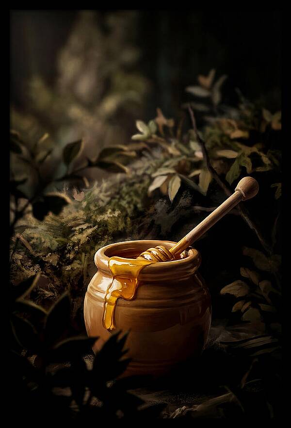 Honey Pot With Wooden Dipper