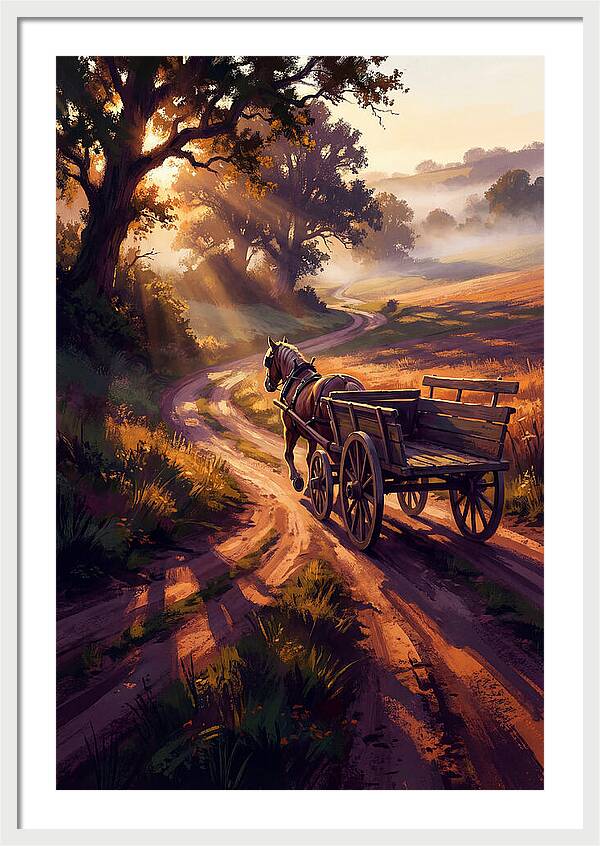 Horse Drawn Cart On Country Road