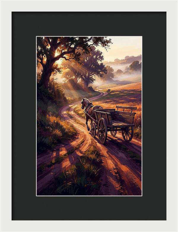 Horse Drawn Cart On Country Road