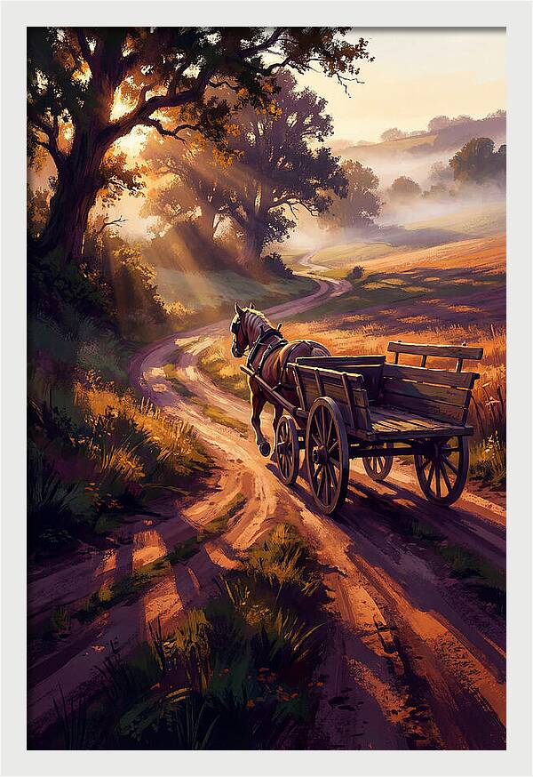 Horse Drawn Cart On Country Road