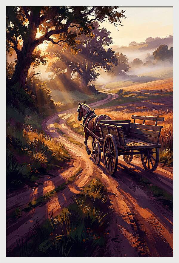 Horse Drawn Cart On Country Road