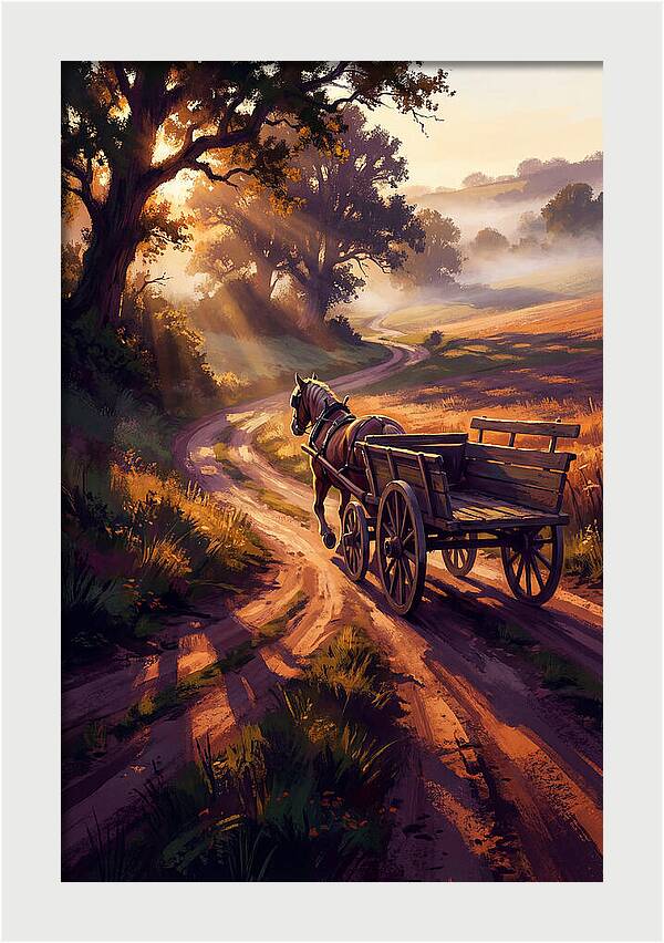 Horse Drawn Cart On Country Road