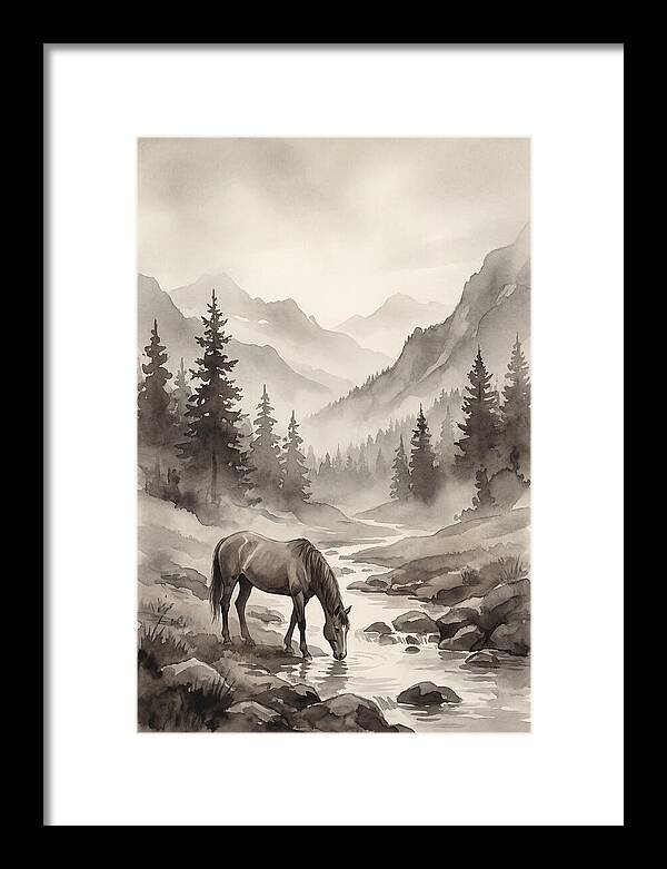 Horse Drinking From Mountain Stream