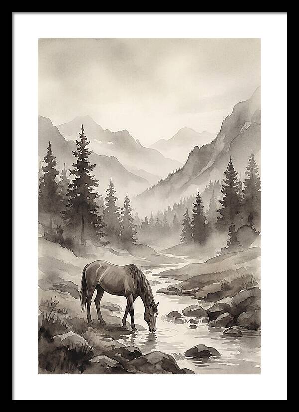 Horse Drinking From Mountain Stream