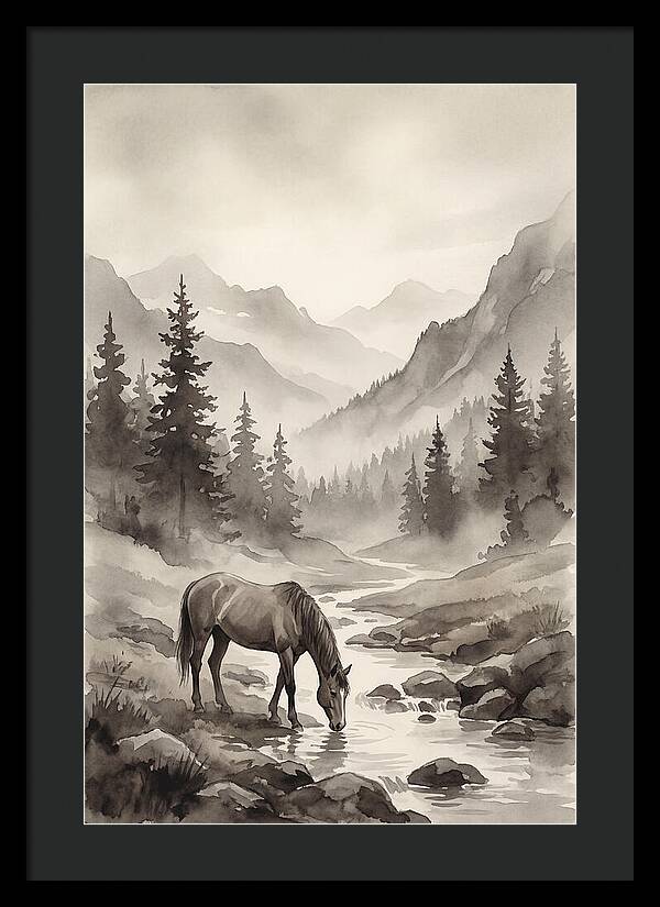Horse Drinking From Mountain Stream