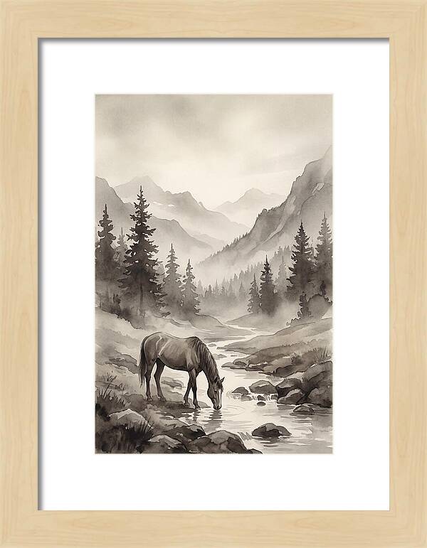 Horse Drinking From Mountain Stream