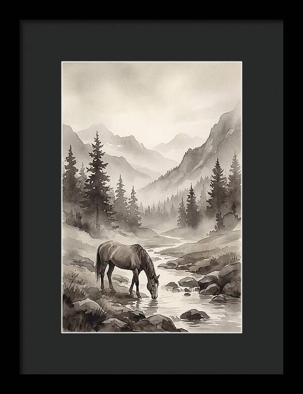 Horse Drinking From Mountain Stream