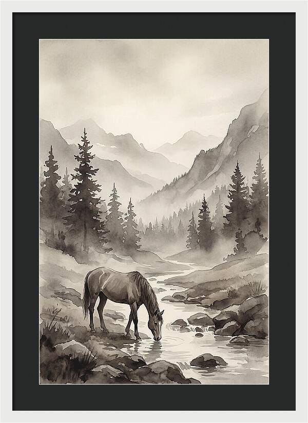 Horse Drinking From Mountain Stream