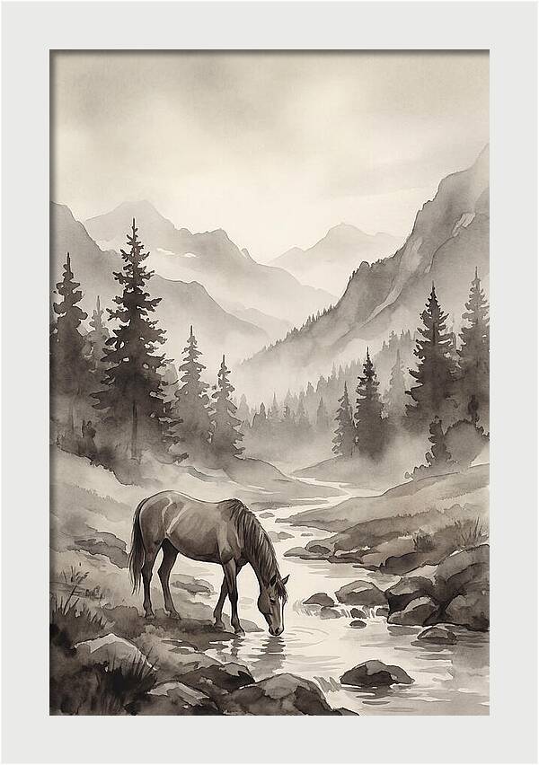 Horse Drinking From Mountain Stream