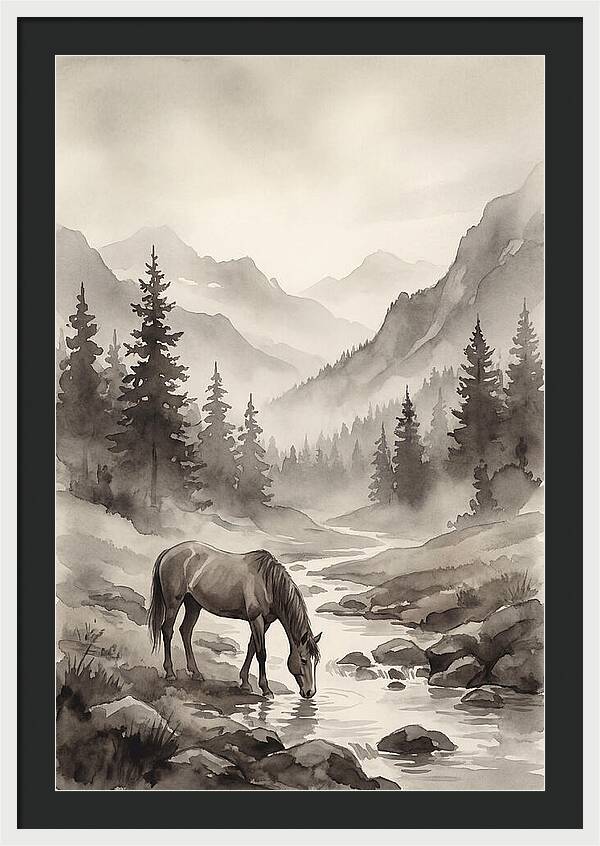 Horse Drinking From Mountain Stream
