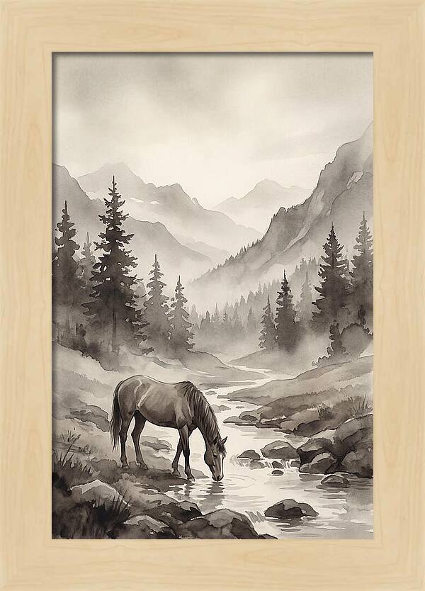 Horse Drinking From Mountain Stream