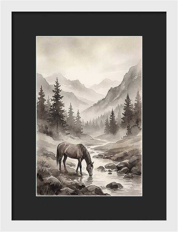 Horse Drinking From Mountain Stream