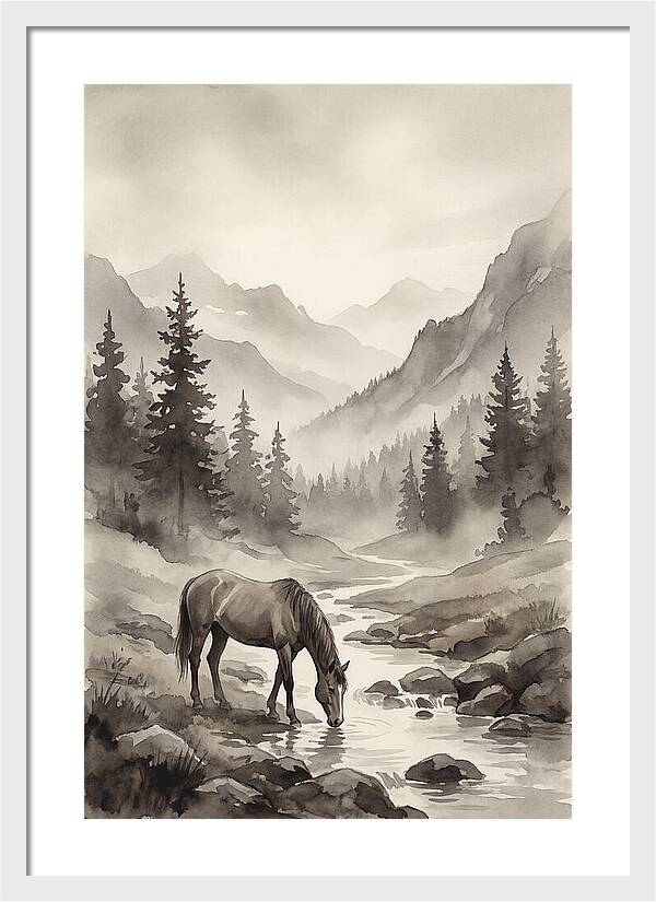 Horse Drinking From Mountain Stream