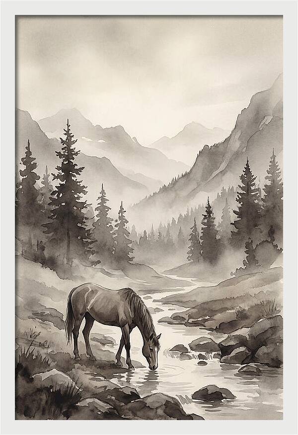 Horse Drinking From Mountain Stream