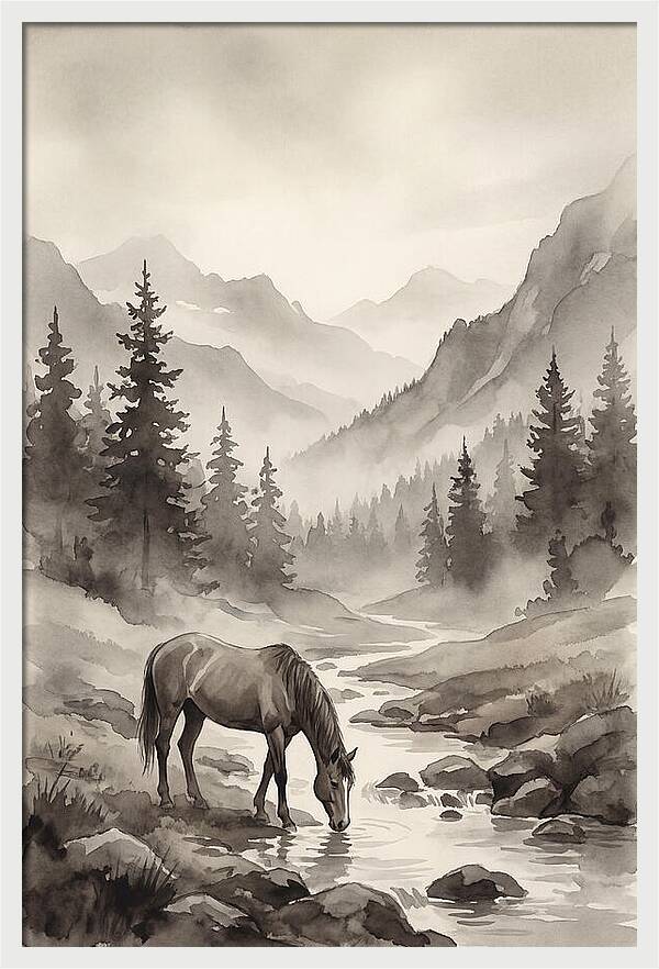 Horse Drinking From Mountain Stream