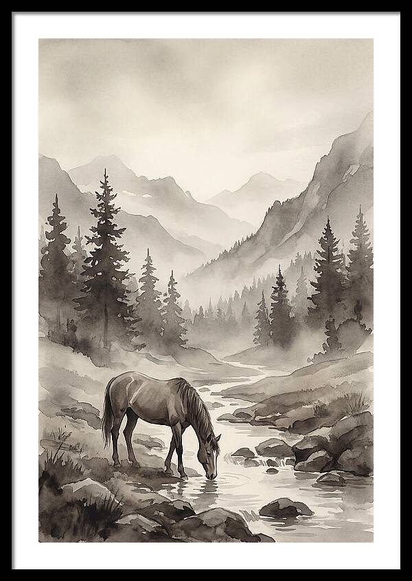 Horse Drinking From Mountain Stream