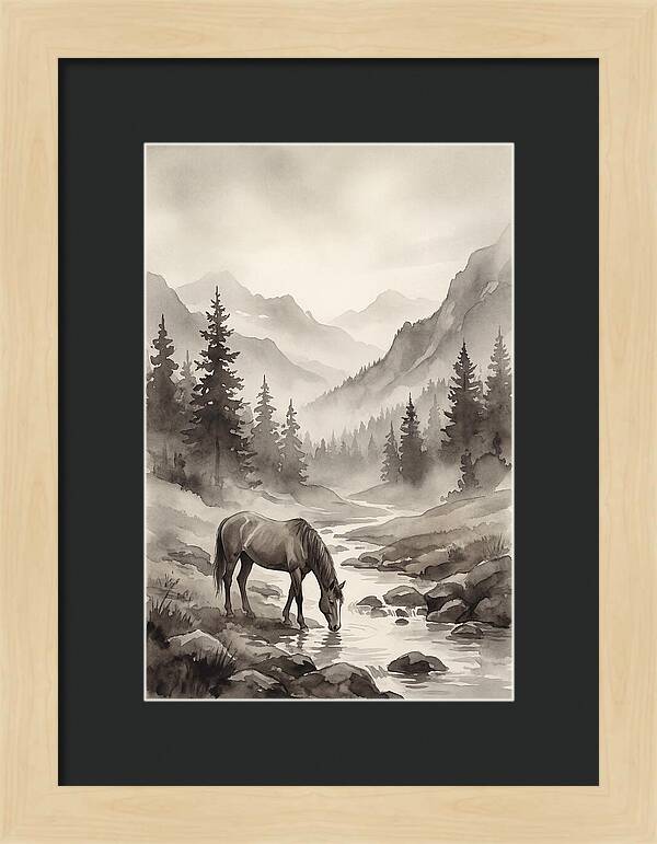 Horse Drinking From Mountain Stream