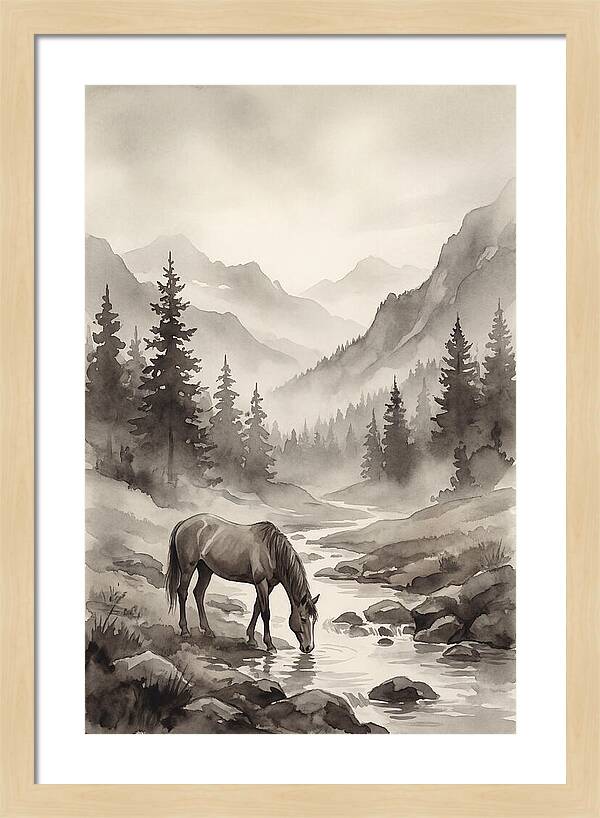 Horse Drinking From Mountain Stream