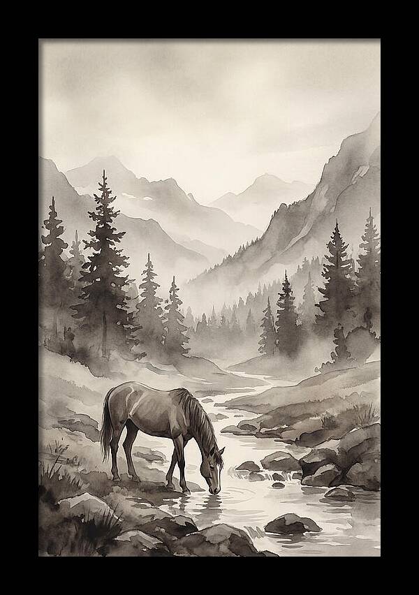 Horse Drinking From Mountain Stream