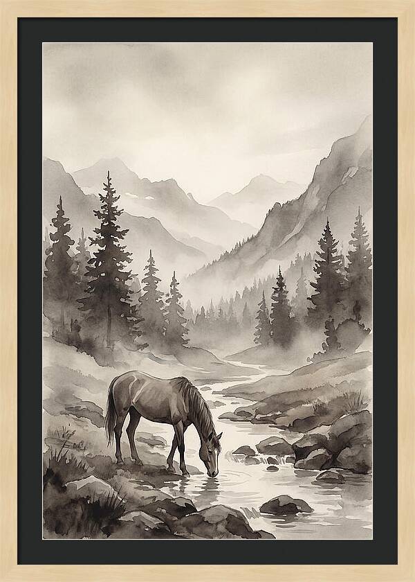 Horse Drinking From Mountain Stream