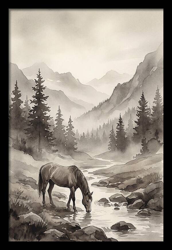 Horse Drinking From Mountain Stream