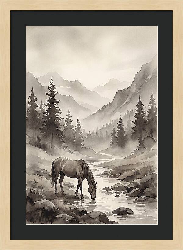 Horse Drinking From Mountain Stream
