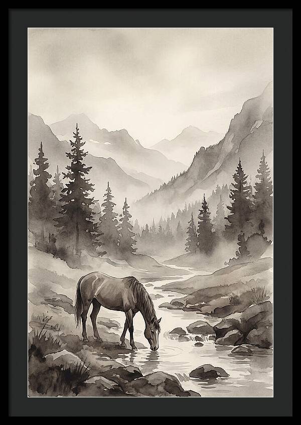 Horse Drinking From Mountain Stream