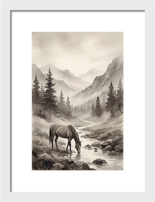 Horse Drinking From Mountain Stream