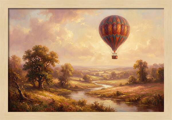 Hot Air Balloon Over Fields