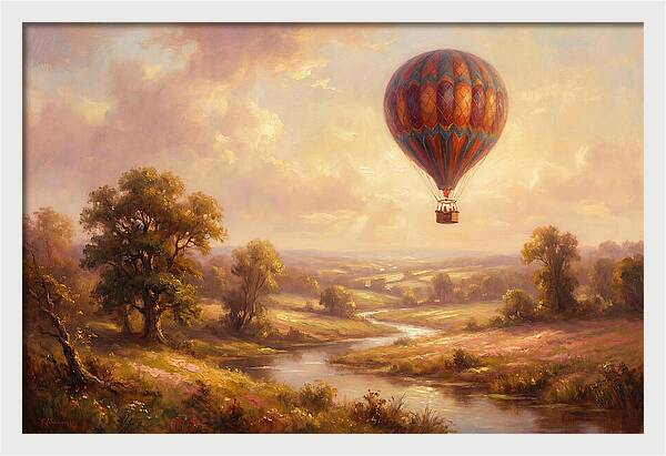 Hot Air Balloon Over Fields