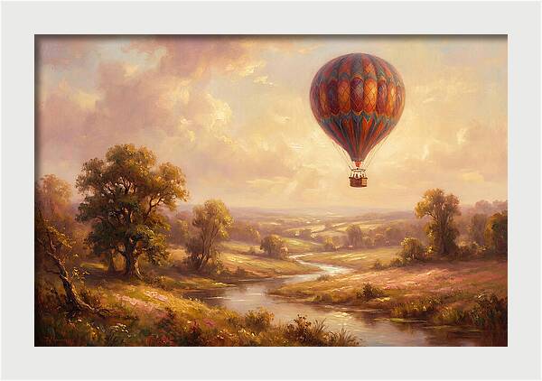 Hot Air Balloon Over Fields
