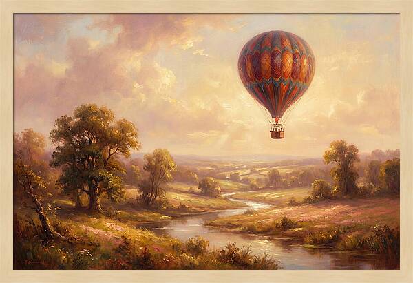 Hot Air Balloon Over Fields