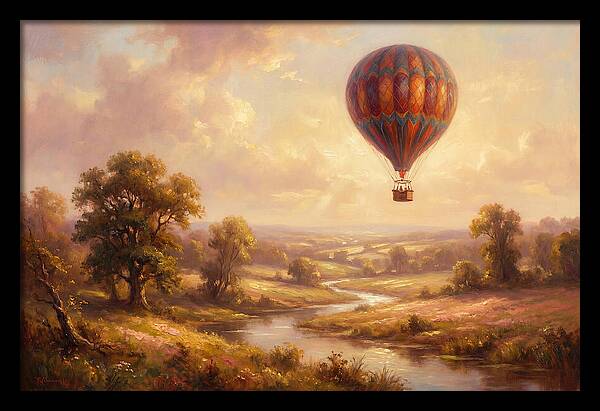 Hot Air Balloon Over Fields