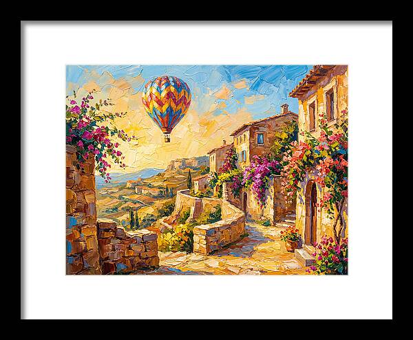 Hot Air Balloon Over Mediterranean Village