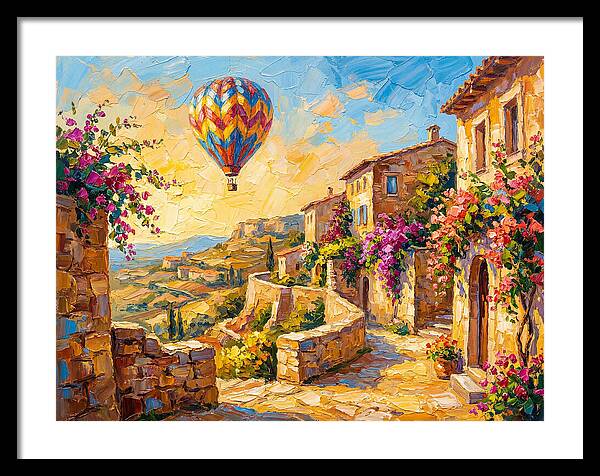 Hot Air Balloon Over Mediterranean Village