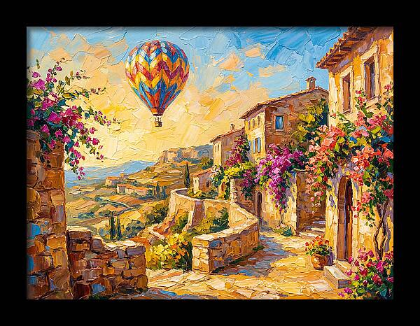 Hot Air Balloon Over Mediterranean Village