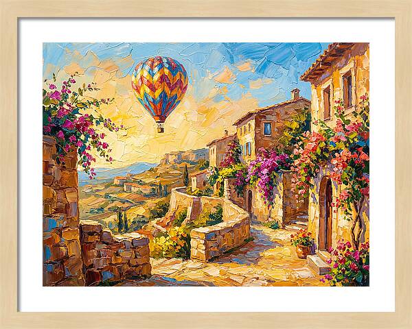 Hot Air Balloon Over Mediterranean Village