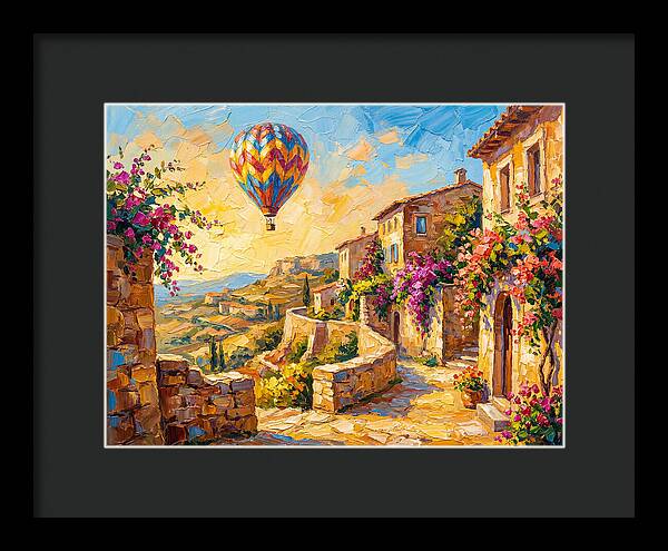 Hot Air Balloon Over Mediterranean Village