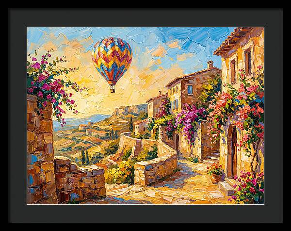 Hot Air Balloon Over Mediterranean Village