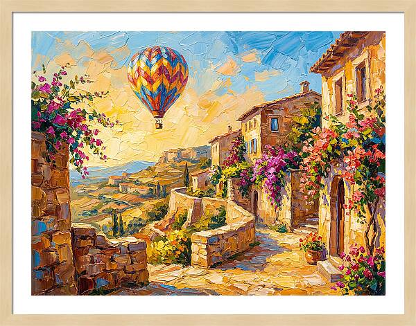 Hot Air Balloon Over Mediterranean Village