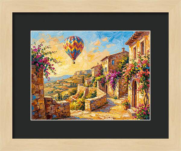 Hot Air Balloon Over Mediterranean Village
