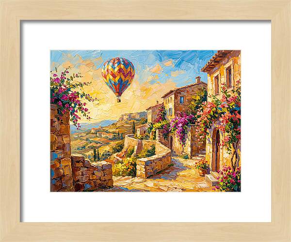 Hot Air Balloon Over Mediterranean Village