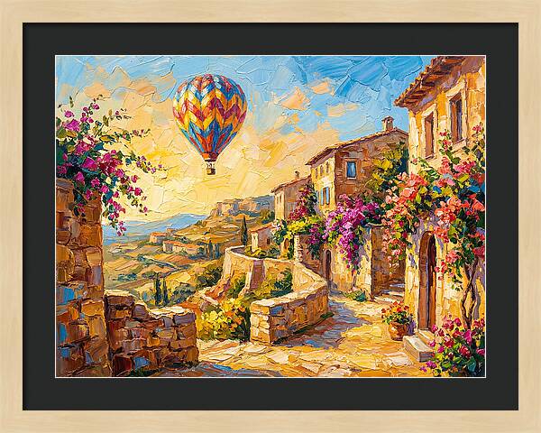 Hot Air Balloon Over Mediterranean Village