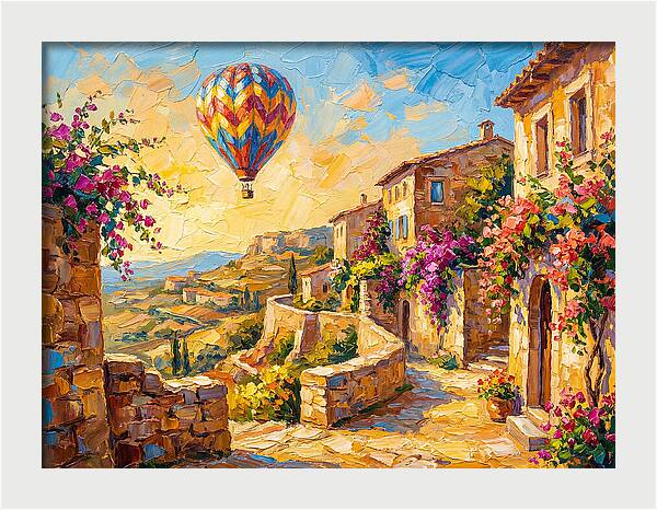 Hot Air Balloon Over Mediterranean Village