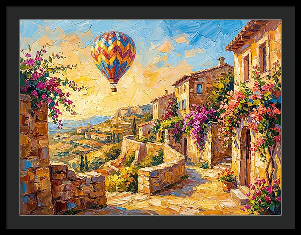 Hot Air Balloon Over Mediterranean Village