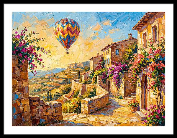 Hot Air Balloon Over Mediterranean Village
