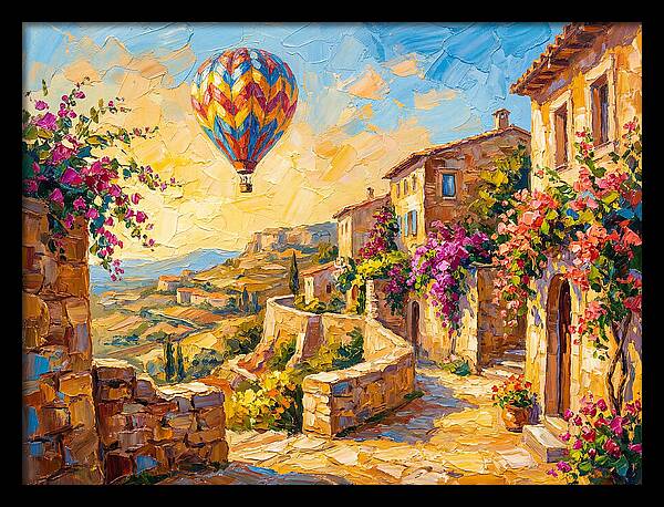 Hot Air Balloon Over Mediterranean Village